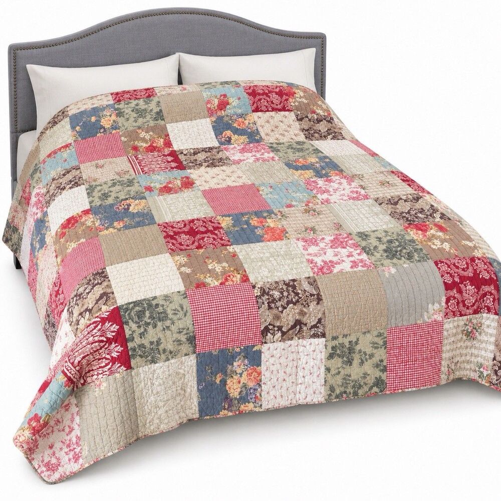 Vintage Pottery Barn Patchwork Quilt Full Queen 90x88 Cotton Floral Reversible
